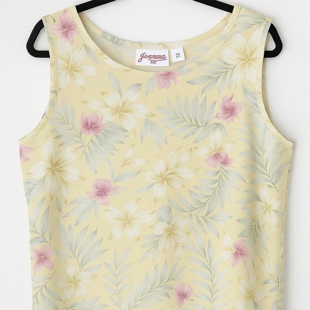 Joanna Plus Sleeveless Top Women 18W Yellow Floral Tropical Tank Cruise Wear